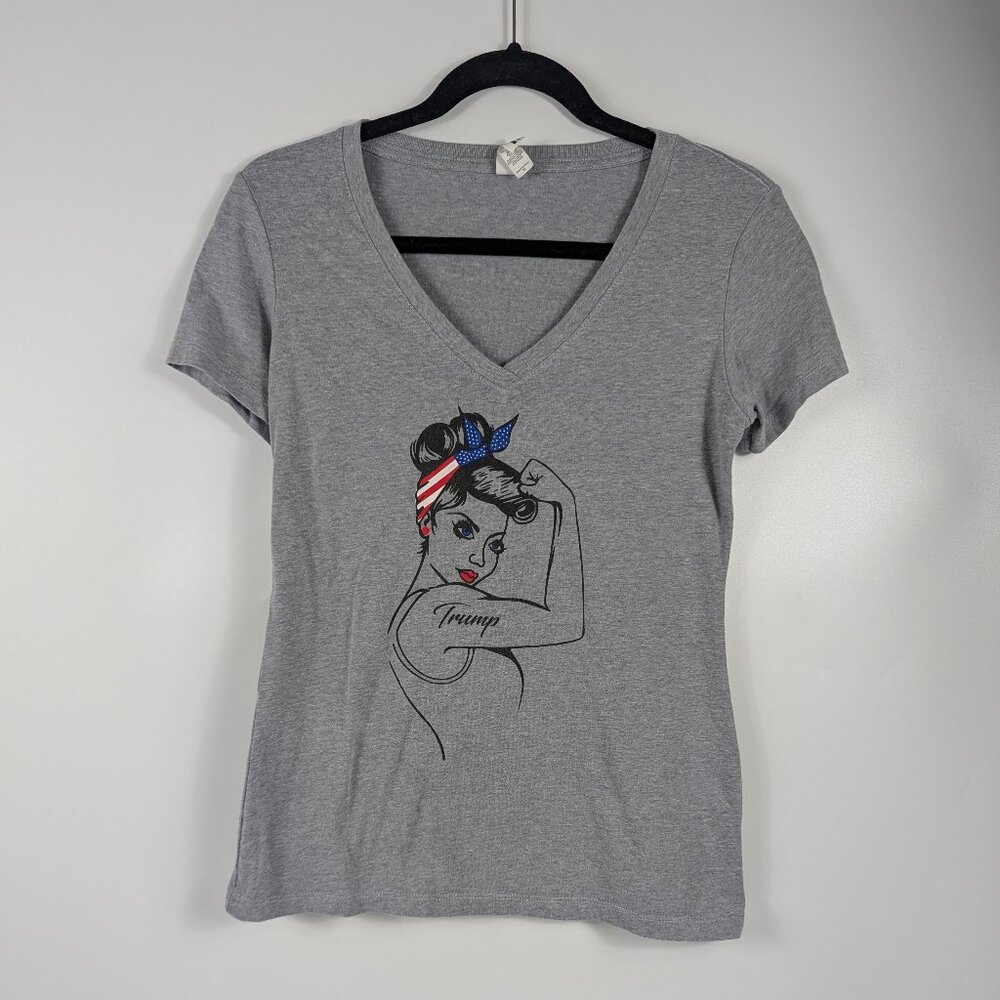 Trump Tattoo Rosie the Riveter V-Neck T-Shirt Women's Medium